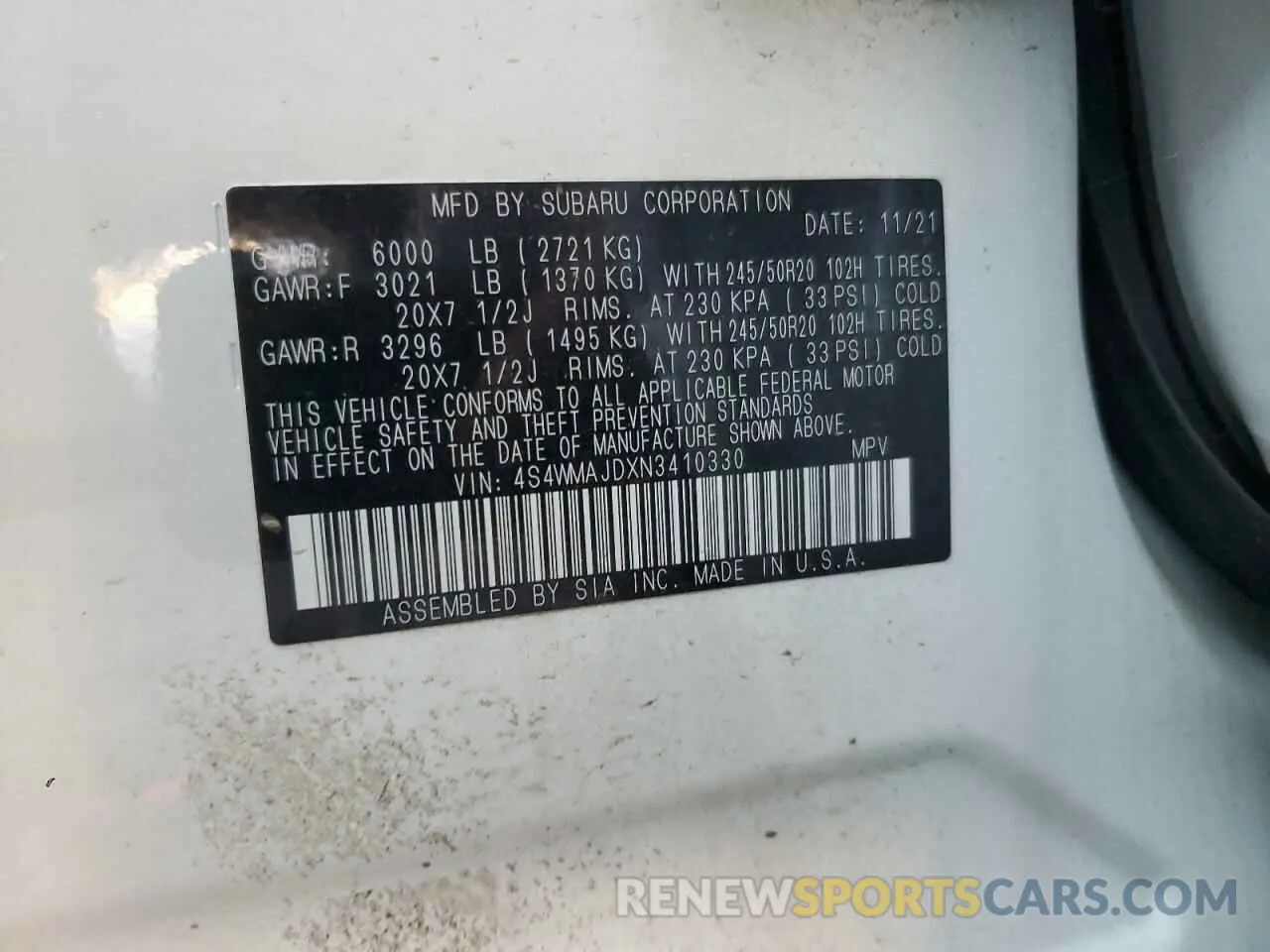 13 fotografías del automóvil dañado 4S4WMAJDXN3410330 SUBARU ASCENT ONY 2022