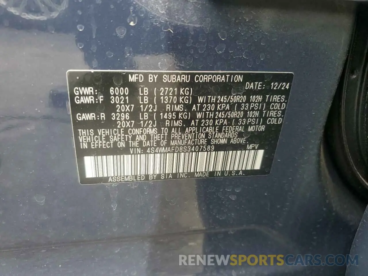 13 fotografías del automóvil dañado 4S4WMAFD8S3407589 SUBARU ASCENT ONY 2025