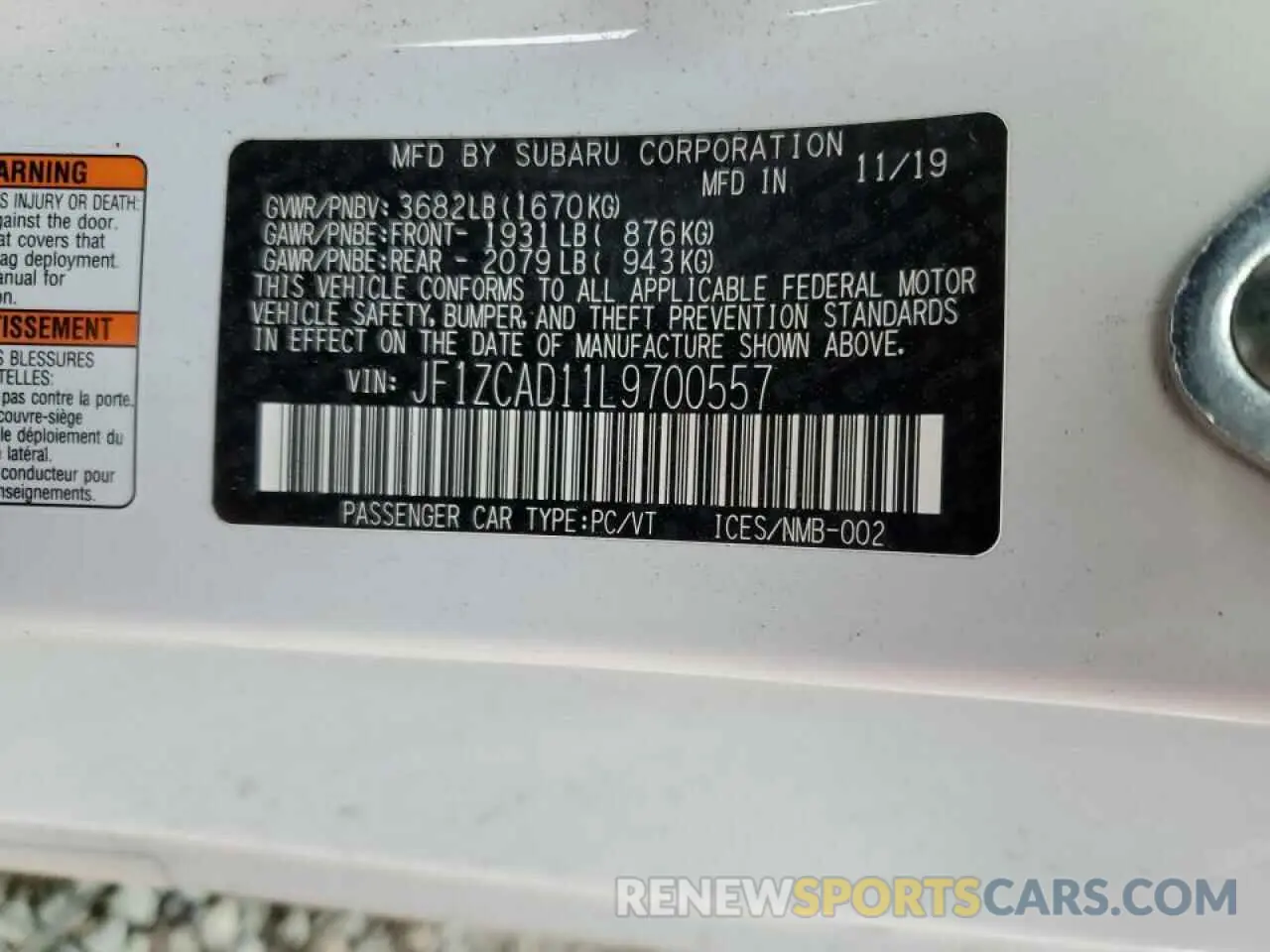 12 fotografías del automóvil dañado JF1ZCAD11L9700557 SUBARU BRZ 2020