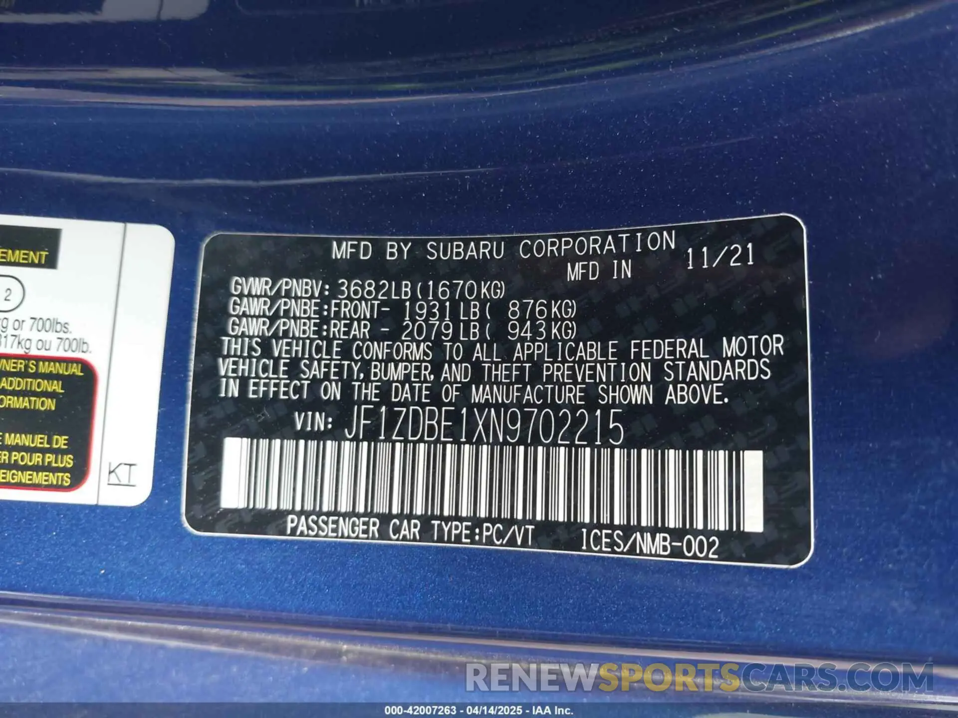 9 fotografías del automóvil dañado JF1ZDBE1XN9702215 SUBARU BRZ 2022