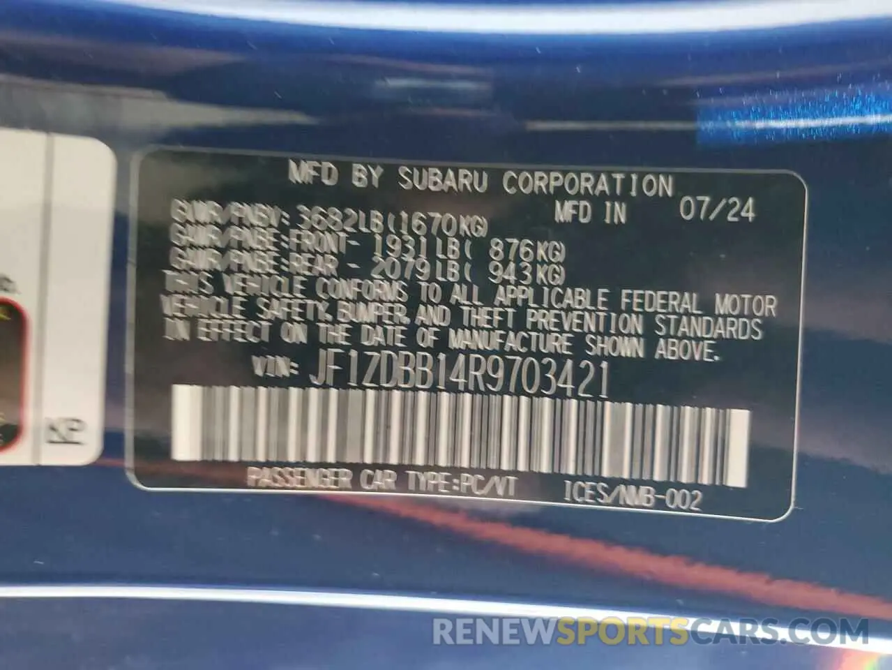 12 fotografías del automóvil dañado JF1ZDBB14R9703421 SUBARU BRZ 2024