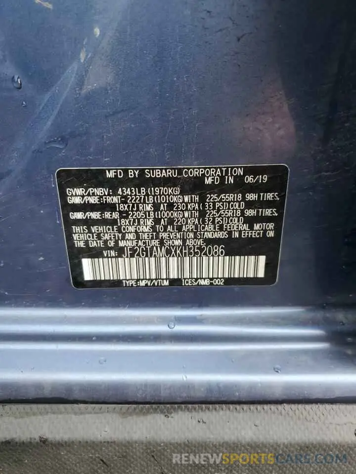 13 fotografías del automóvil dañado JF2GTAMCXKH352086 SUBARU CROSSTREK 2019