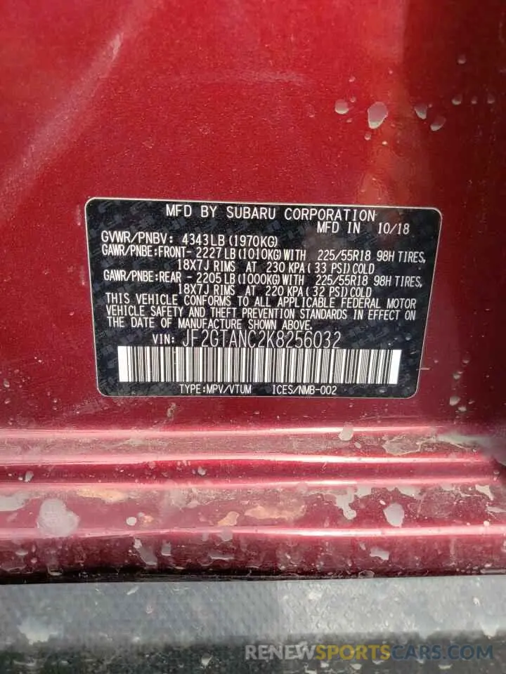 13 fotografías del automóvil dañado JF2GTANC2K8256032 SUBARU CROSSTREK 2019