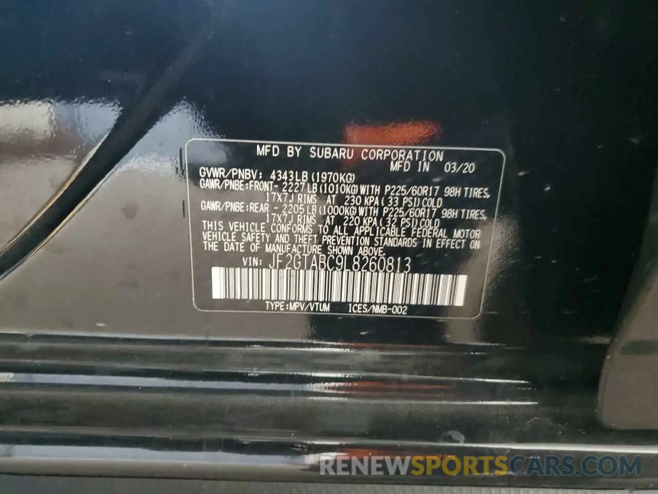 12 fotografías del automóvil dañado JF2GTABC9L8260813 SUBARU CROSSTREK 2020
