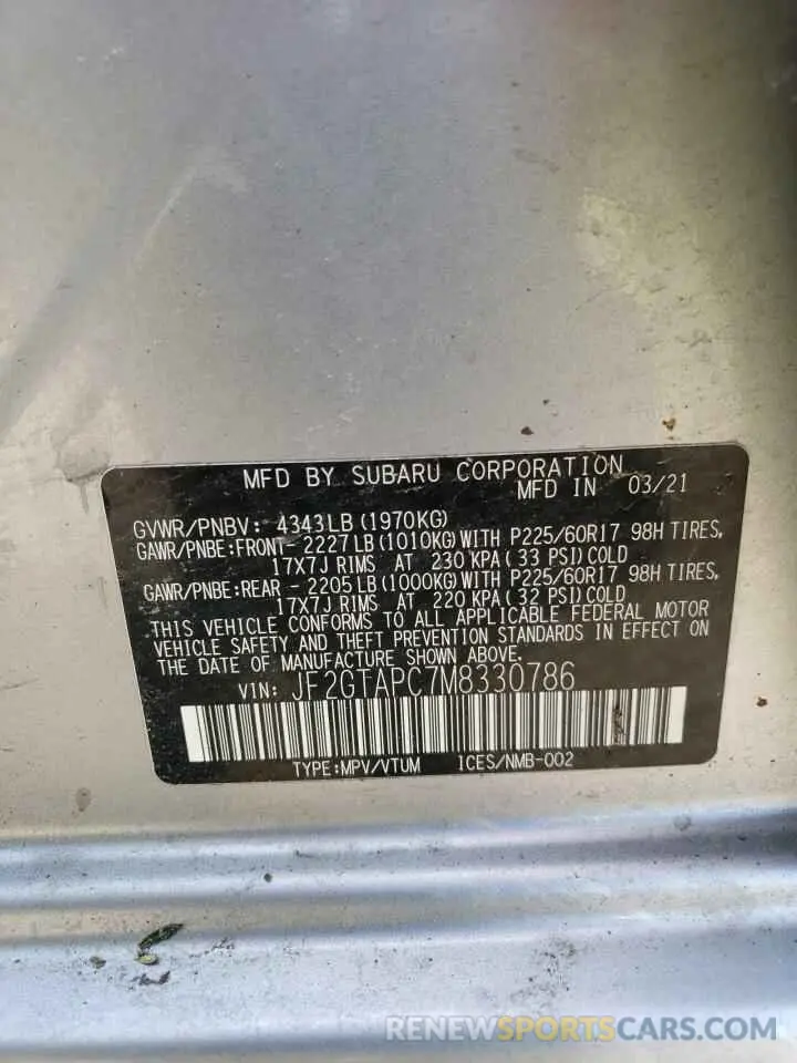 14 fotografías del automóvil dañado JF2GTAPC7M8330786 SUBARU CROSSTREK 2021