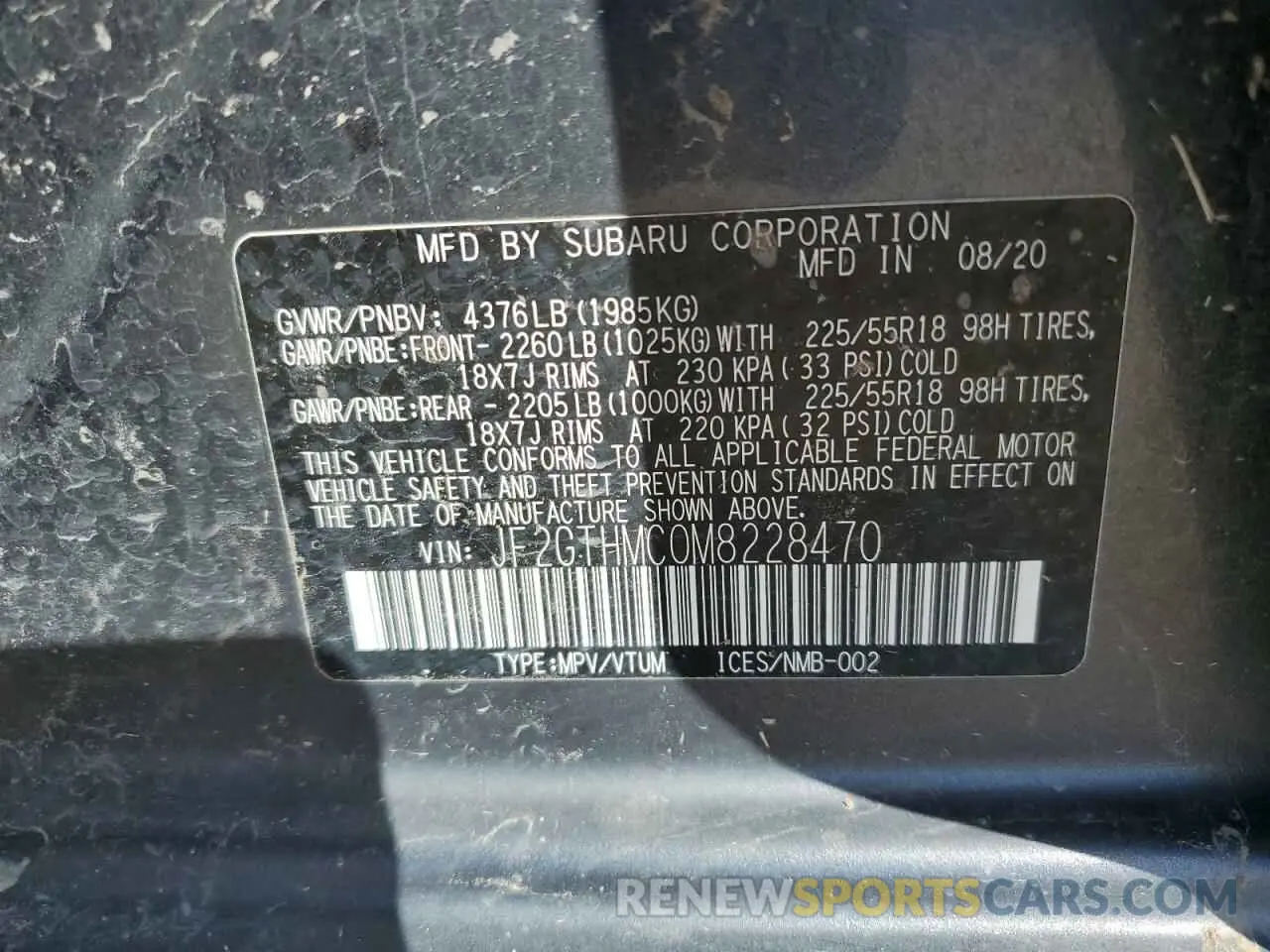 14 fotografías del automóvil dañado JF2GTHMC0M8228470 SUBARU CROSSTREK 2021