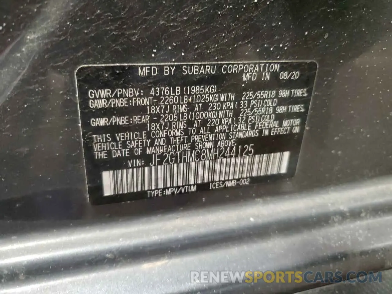 13 fotografías del automóvil dañado JF2GTHMC8MH244125 SUBARU CROSSTREK 2021
