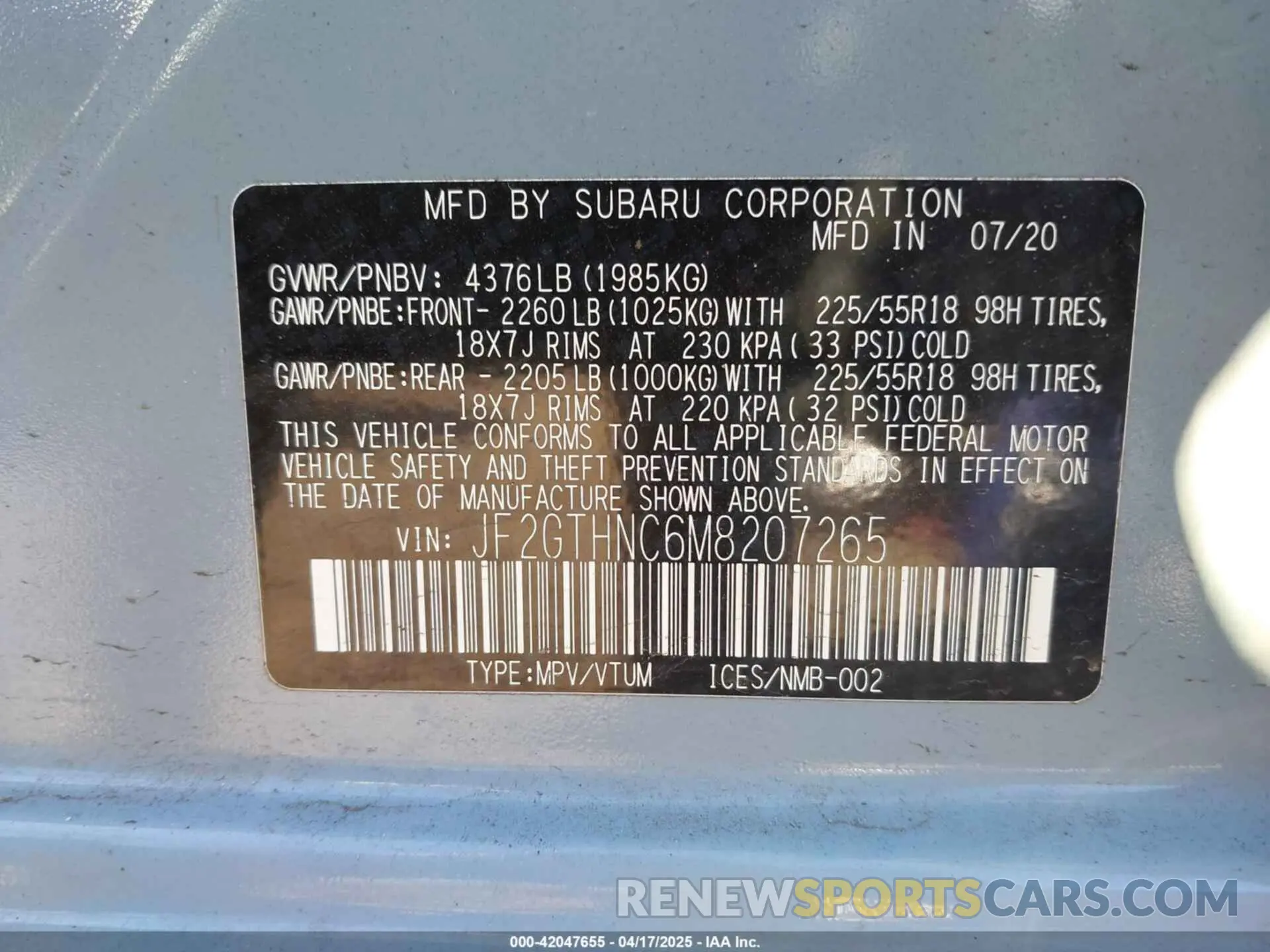 9 fotografías del automóvil dañado JF2GTHNC6M8207265 SUBARU CROSSTREK 2021