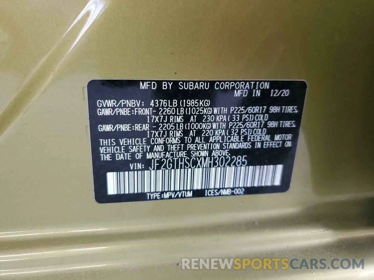13 fotografías del automóvil dañado JF2GTHSCXMH302285 SUBARU CROSSTREK 2021
