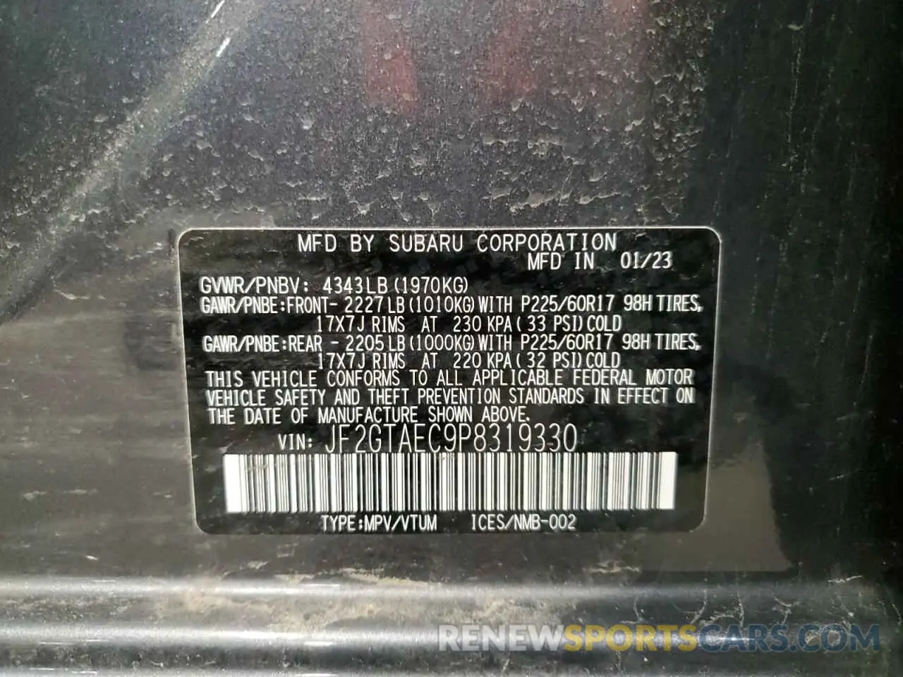 13 fotografías del automóvil dañado JF2GTAEC9P8319330 SUBARU CROSSTREK 2023