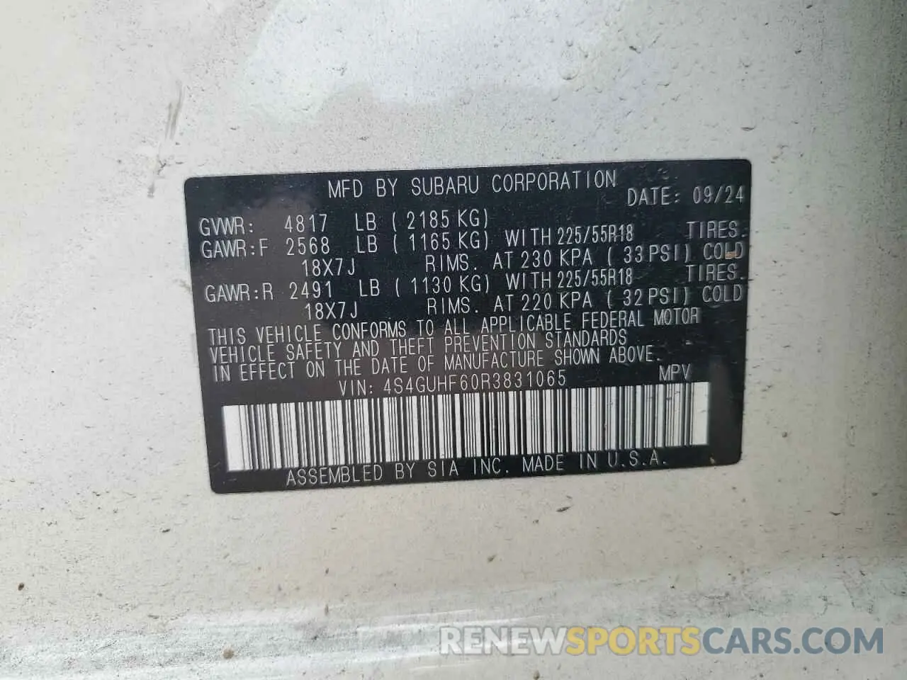 12 fotografías del automóvil dañado 4S4GUHF60R3831065 SUBARU CROSSTREK 2024