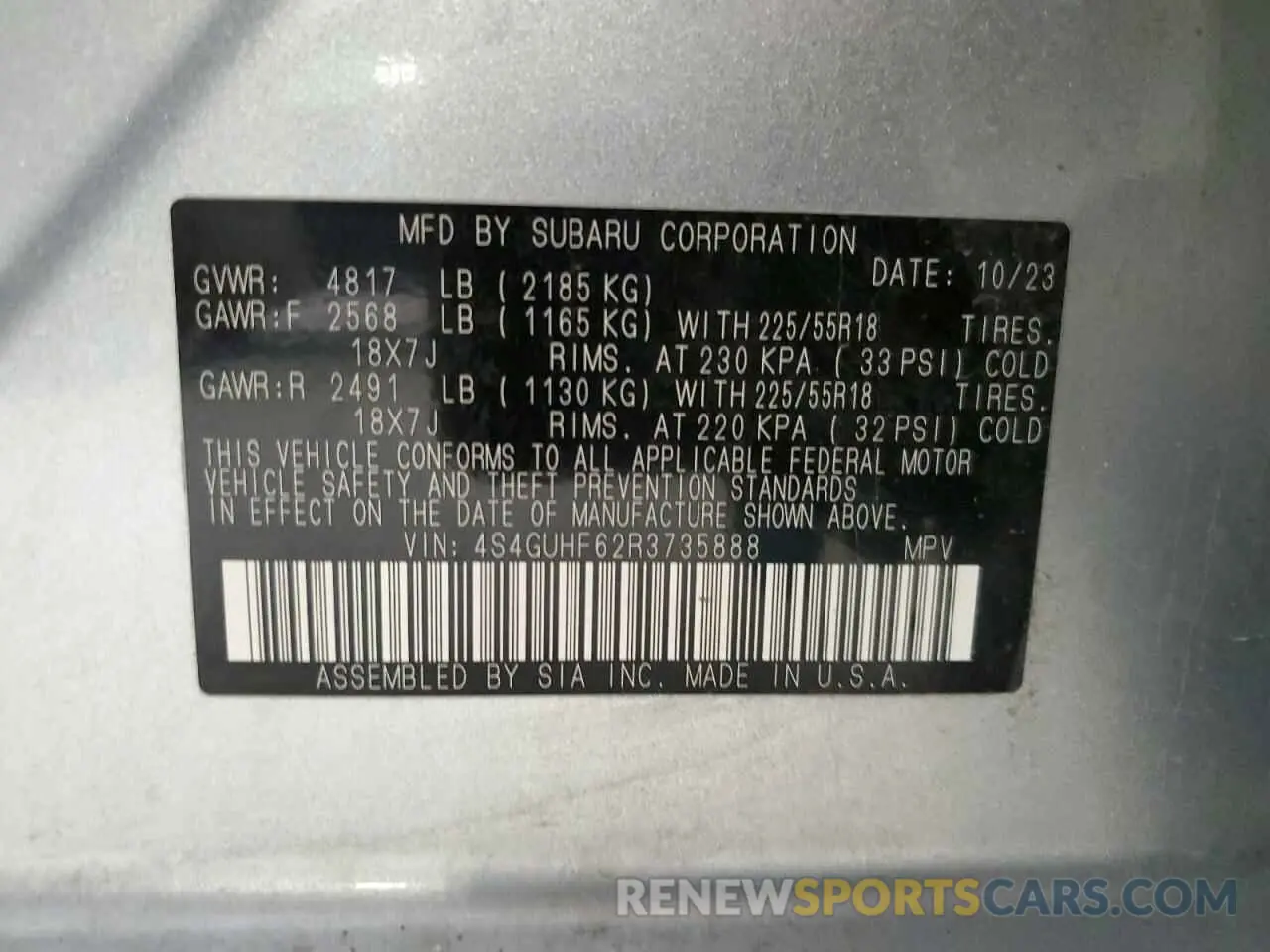 14 fotografías del automóvil dañado 4S4GUHF62R3735888 SUBARU CROSSTREK 2024