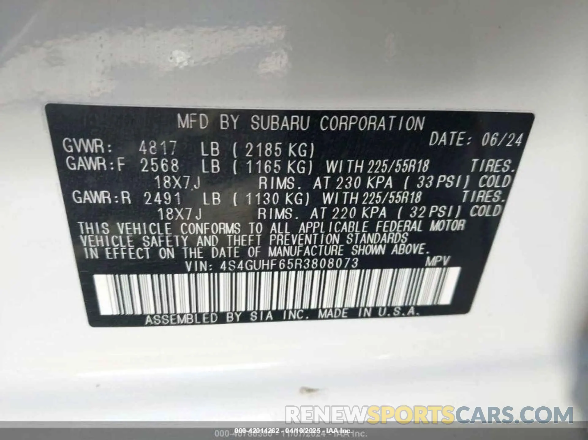 8 fotografías del automóvil dañado 4S4GUHF65R3808073 SUBARU CROSSTREK 2024