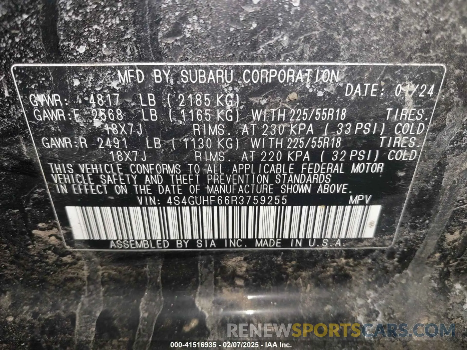 9 fotografías del automóvil dañado 4S4GUHF66R3759255 SUBARU CROSSTREK 2024