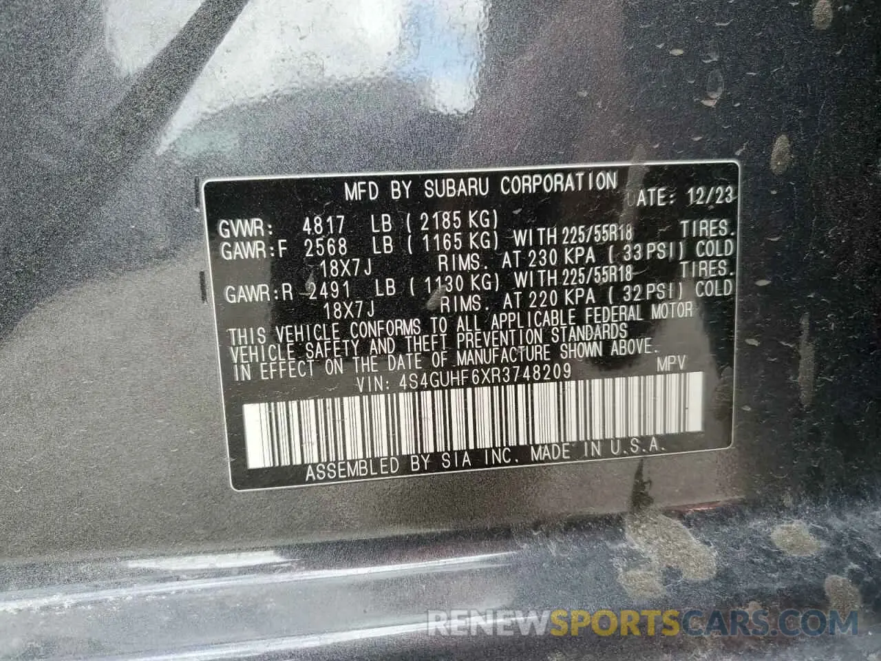 15 fotografías del automóvil dañado 4S4GUHF6XR3748209 SUBARU CROSSTREK 2024
