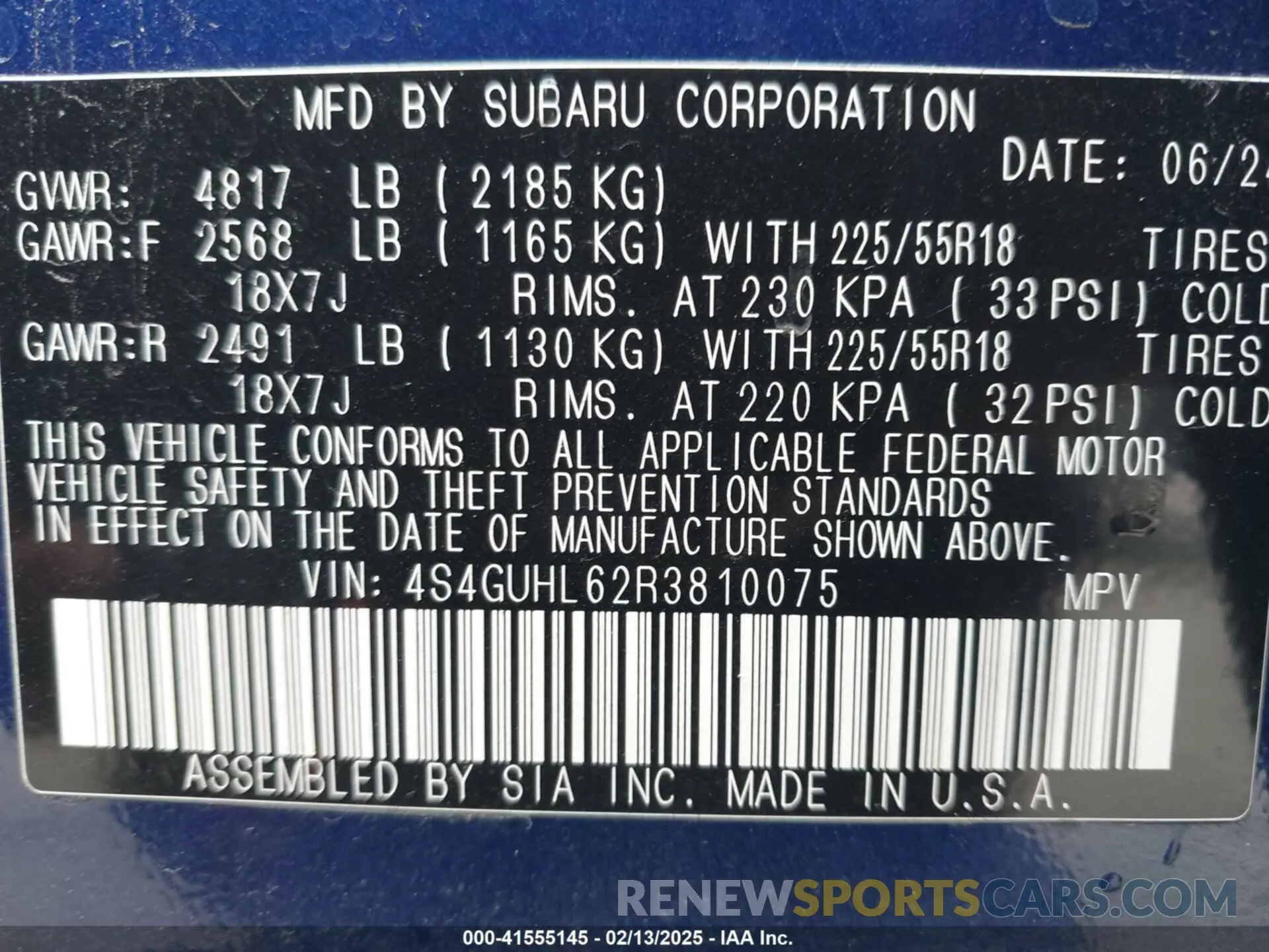 9 fotografías del automóvil dañado 4S4GUHL62R3810075 SUBARU CROSSTREK 2024