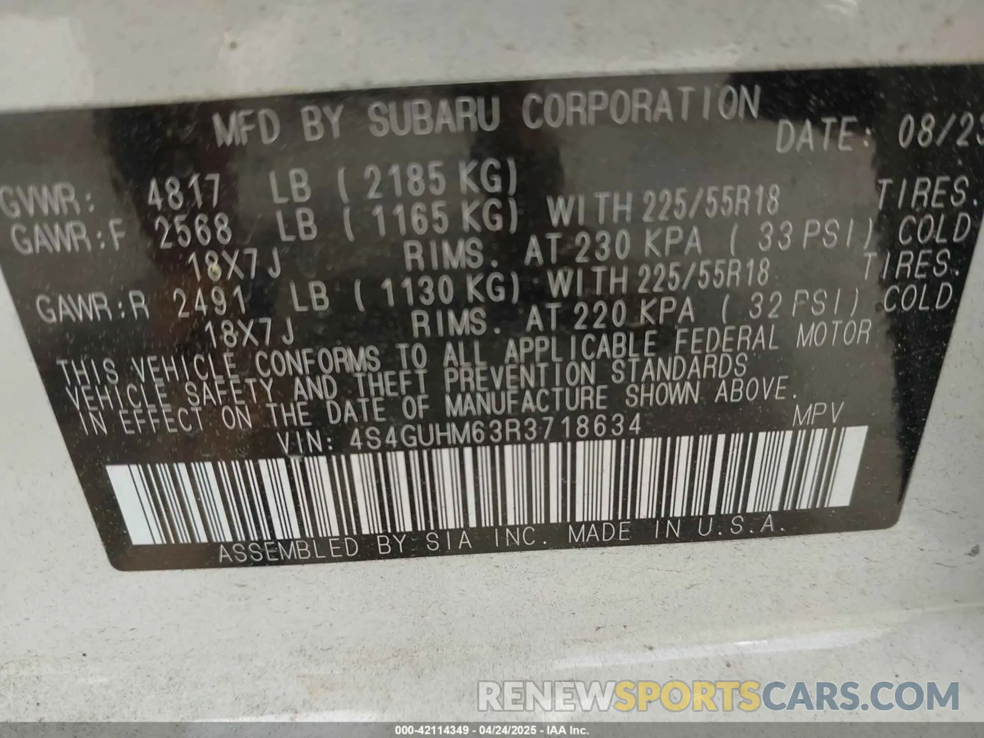 9 fotografías del automóvil dañado 4S4GUHM63R3718634 SUBARU CROSSTREK 2024