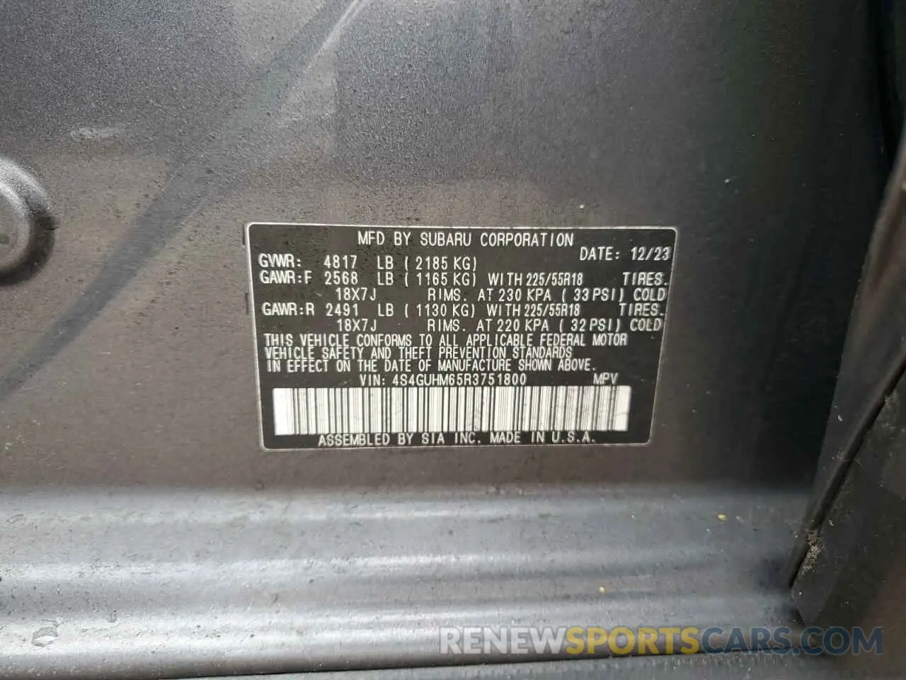 12 fotografías del automóvil dañado 4S4GUHM65R3751800 SUBARU CROSSTREK 2024