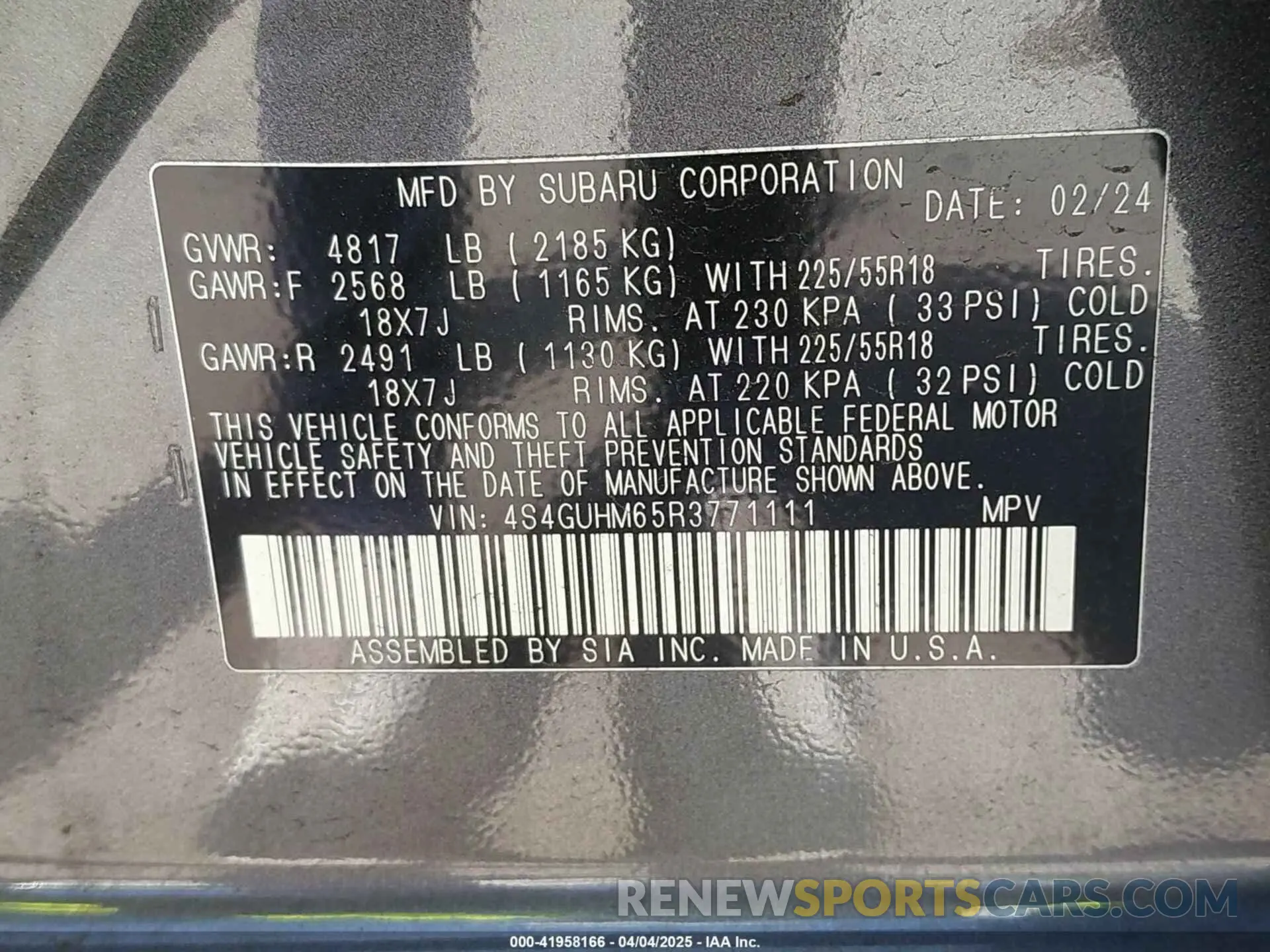 9 fotografías del automóvil dañado 4S4GUHM65R3771111 SUBARU CROSSTREK 2024