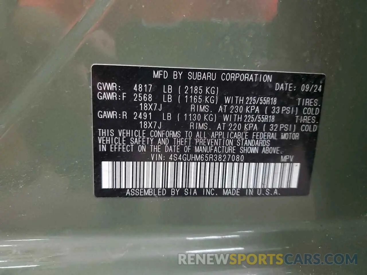 12 fotografías del automóvil dañado 4S4GUHM65R3827080 SUBARU CROSSTREK 2024