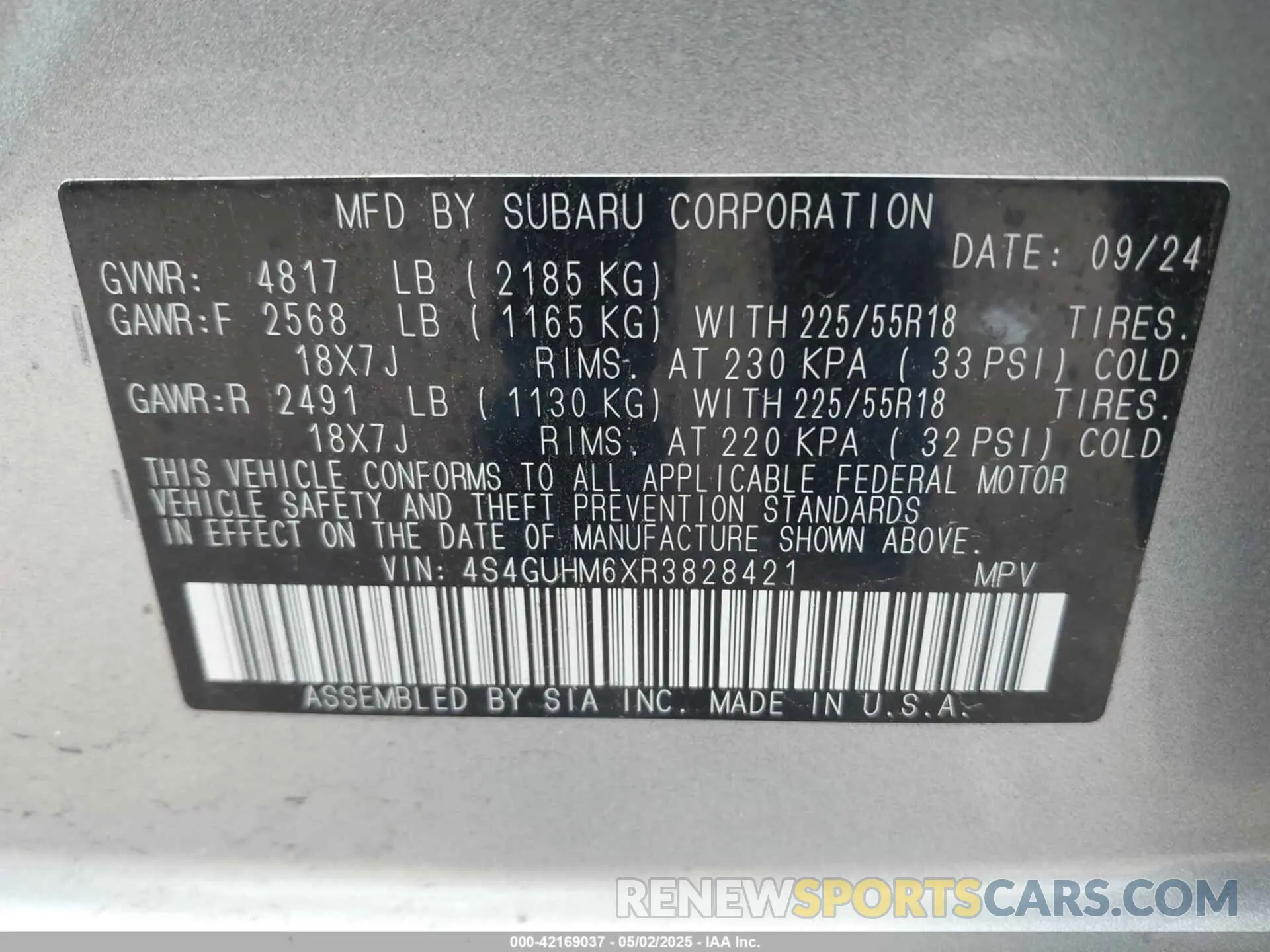 9 fotografías del automóvil dañado 4S4GUHM6XR3828421 SUBARU CROSSTREK 2024