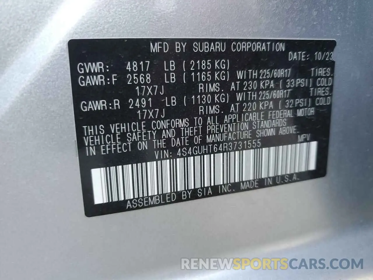 12 fotografías del automóvil dañado 4S4GUHT64R3731555 SUBARU CROSSTREK 2024
