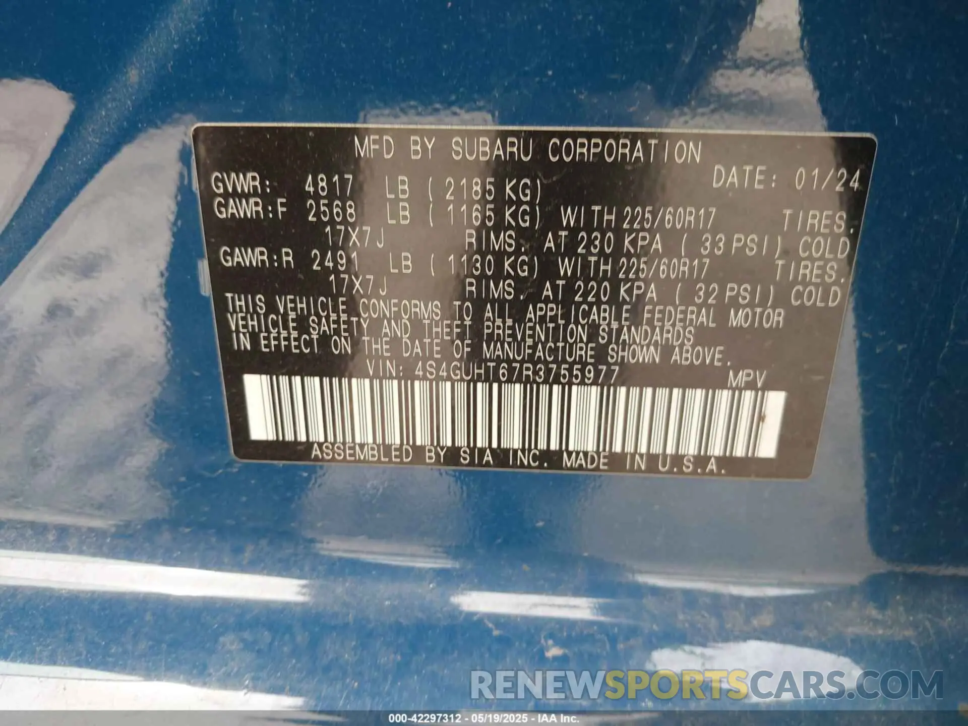 9 fotografías del automóvil dañado 4S4GUHT67R3755977 SUBARU CROSSTREK 2024