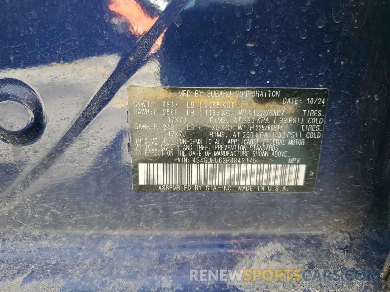14 fotografías del automóvil dañado 4S4GUHU63R3842175 SUBARU CROSSTREK 2024
