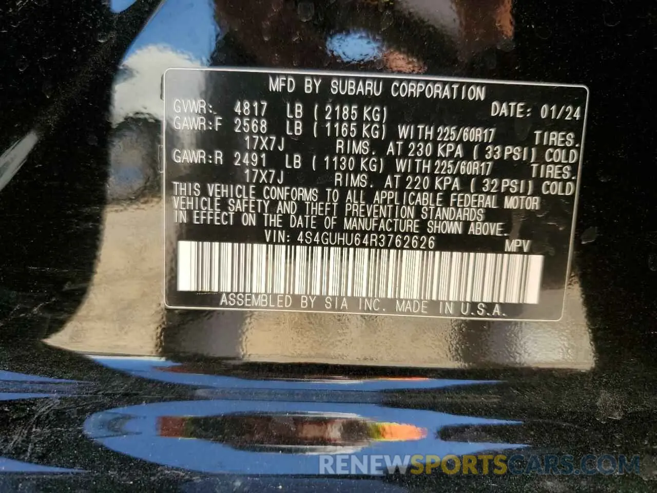 16 fotografías del automóvil dañado 4S4GUHU64R3762626 SUBARU CROSSTREK 2024