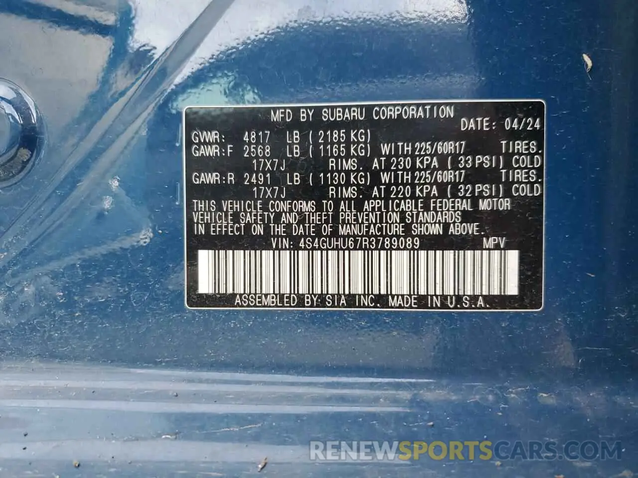 13 fotografías del automóvil dañado 4S4GUHU67R3789089 SUBARU CROSSTREK 2024