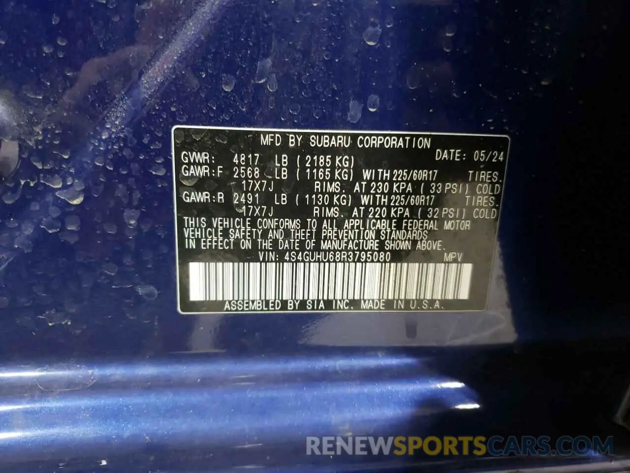 15 fotografías del automóvil dañado 4S4GUHU68R3795080 SUBARU CROSSTREK 2024