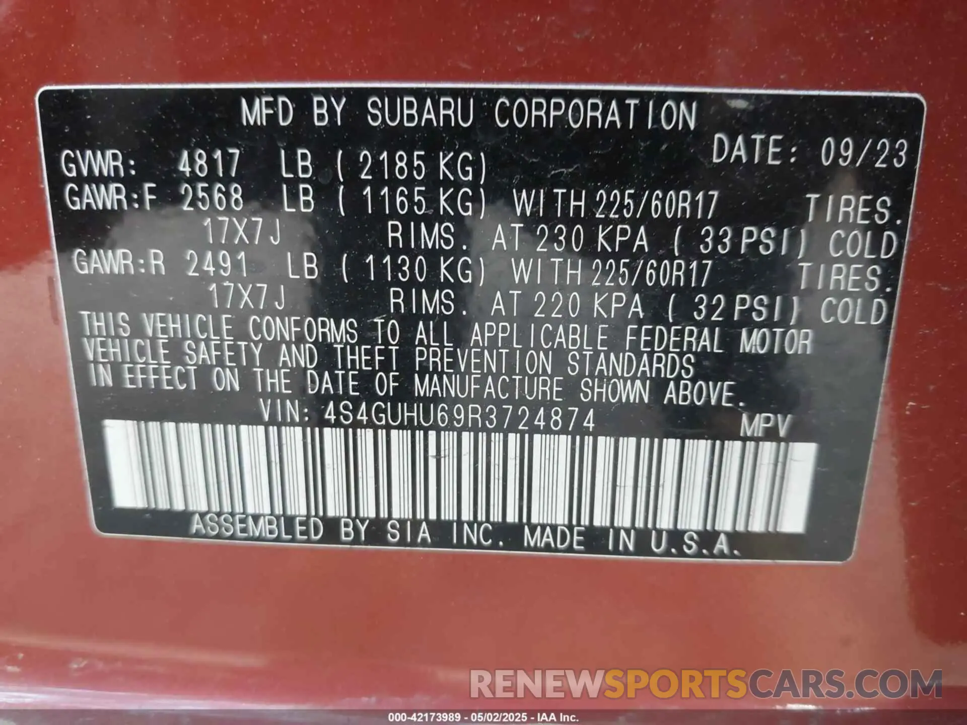 9 fotografías del automóvil dañado 4S4GUHU69R3724874 SUBARU CROSSTREK 2024