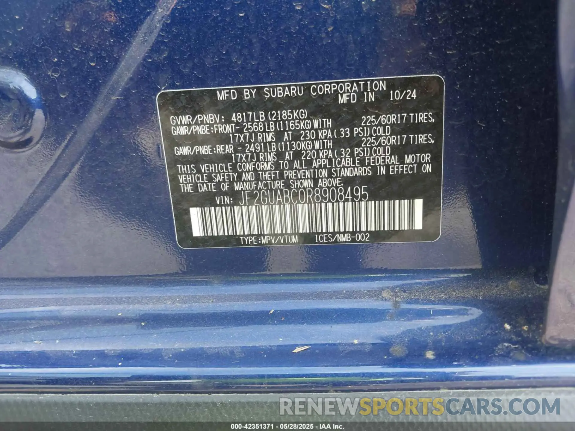 9 fotografías del automóvil dañado JF2GUABC0R8908495 SUBARU CROSSTREK 2024