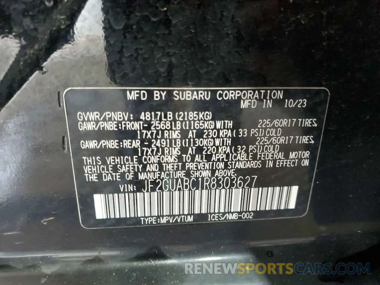 13 fotografías del automóvil dañado JF2GUABC1R8303627 SUBARU CROSSTREK 2024