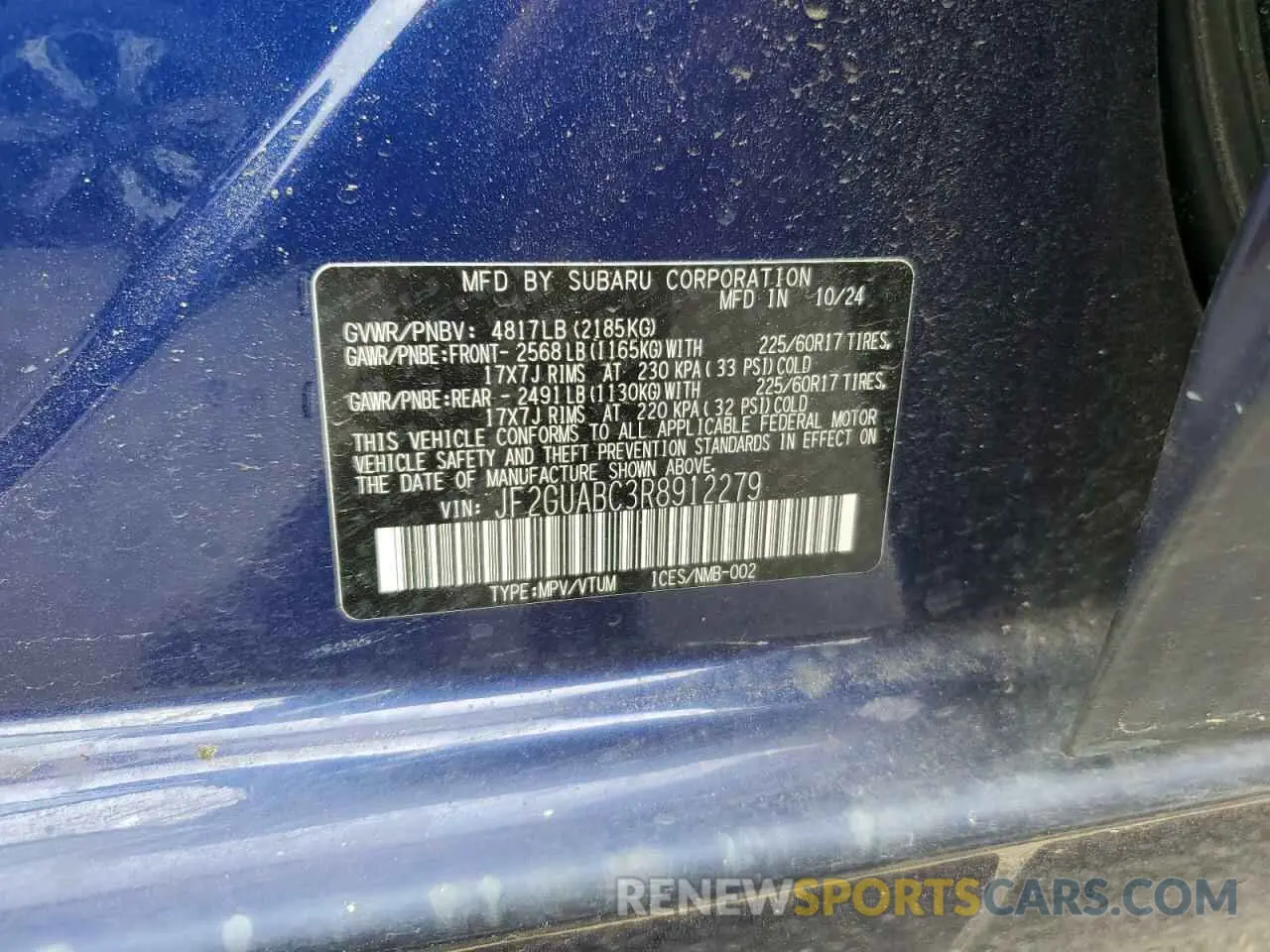 14 fotografías del automóvil dañado JF2GUABC3R8912279 SUBARU CROSSTREK 2024