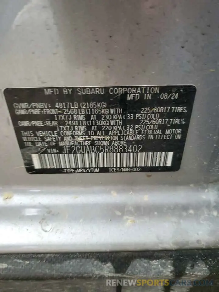 14 fotografías del automóvil dañado JF2GUABC5R8883402 SUBARU CROSSTREK 2024