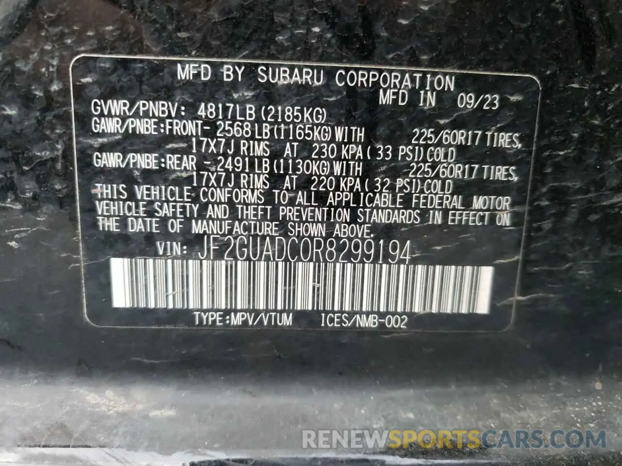 13 fotografías del automóvil dañado JF2GUADC0R8299194 SUBARU CROSSTREK 2024