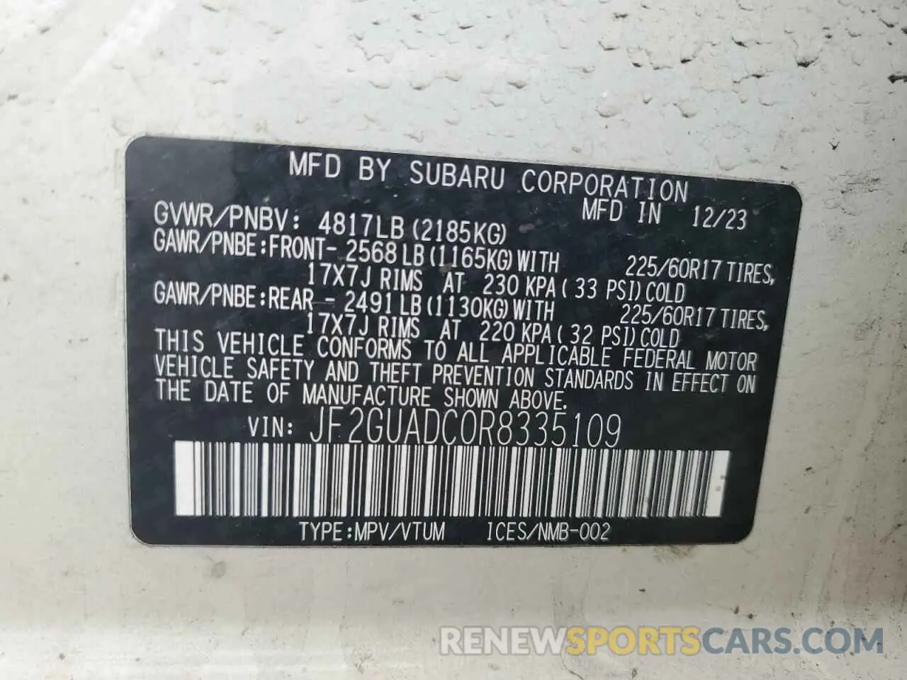 13 fotografías del automóvil dañado JF2GUADC0R8335109 SUBARU CROSSTREK 2024