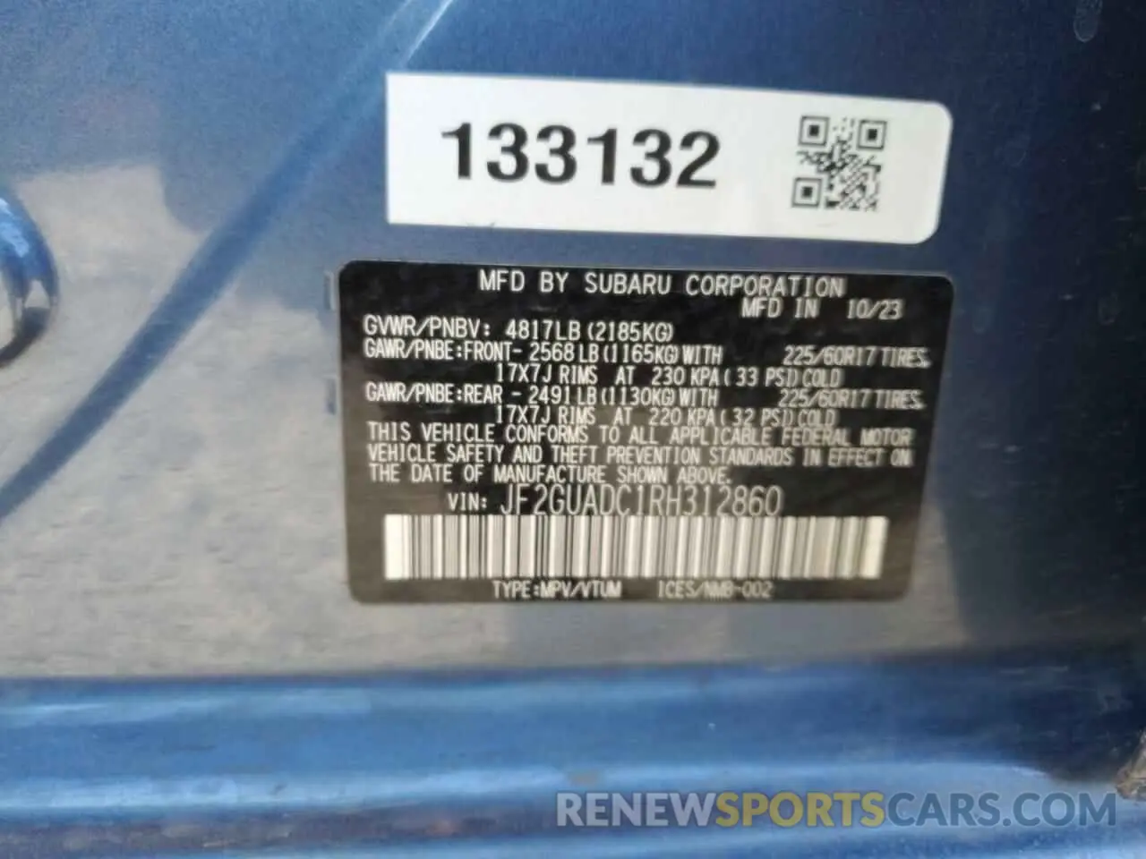 14 fotografías del automóvil dañado JF2GUADC1RH312860 SUBARU CROSSTREK 2024