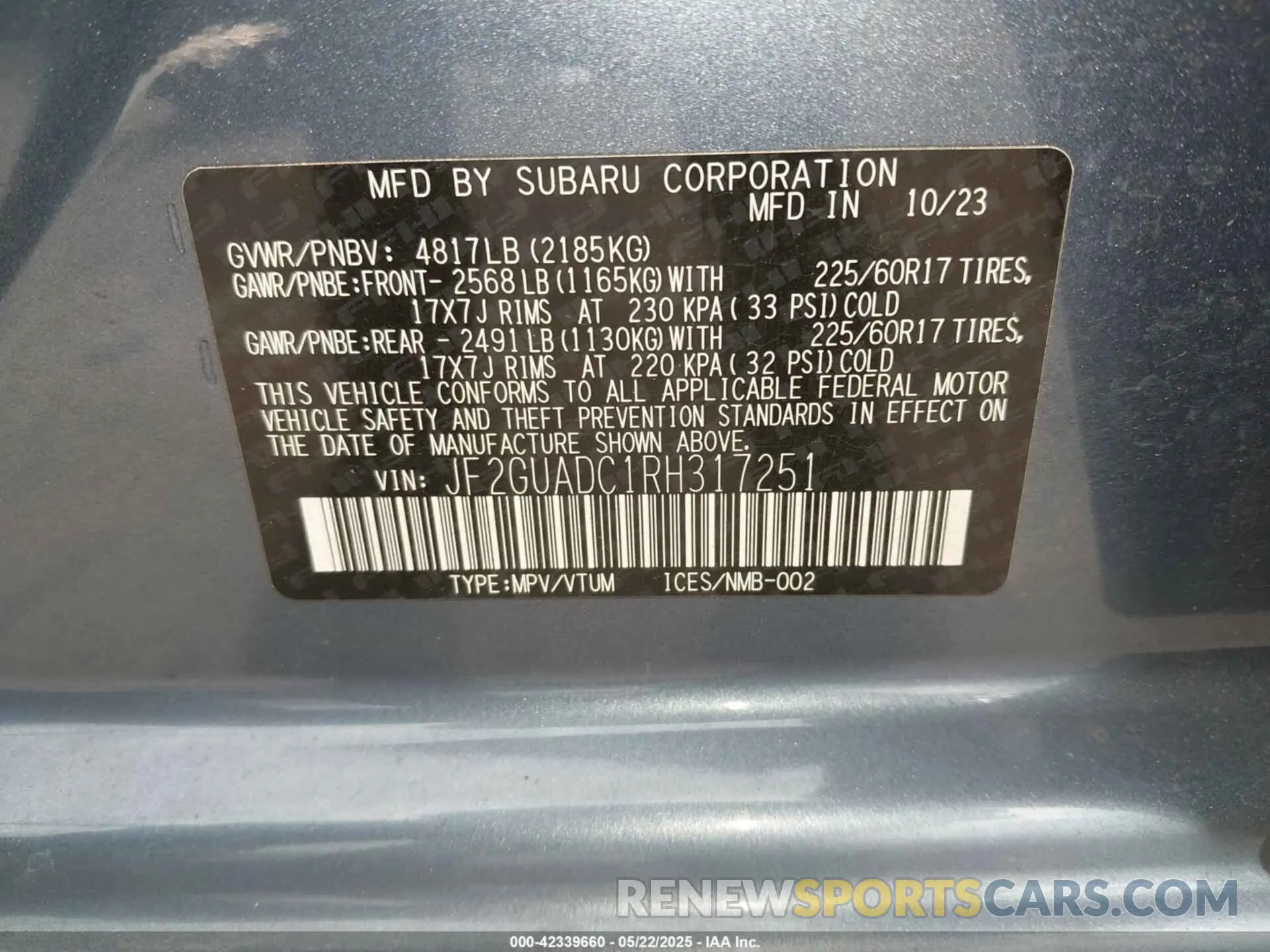 9 fotografías del automóvil dañado JF2GUADC1RH317251 SUBARU CROSSTREK 2024