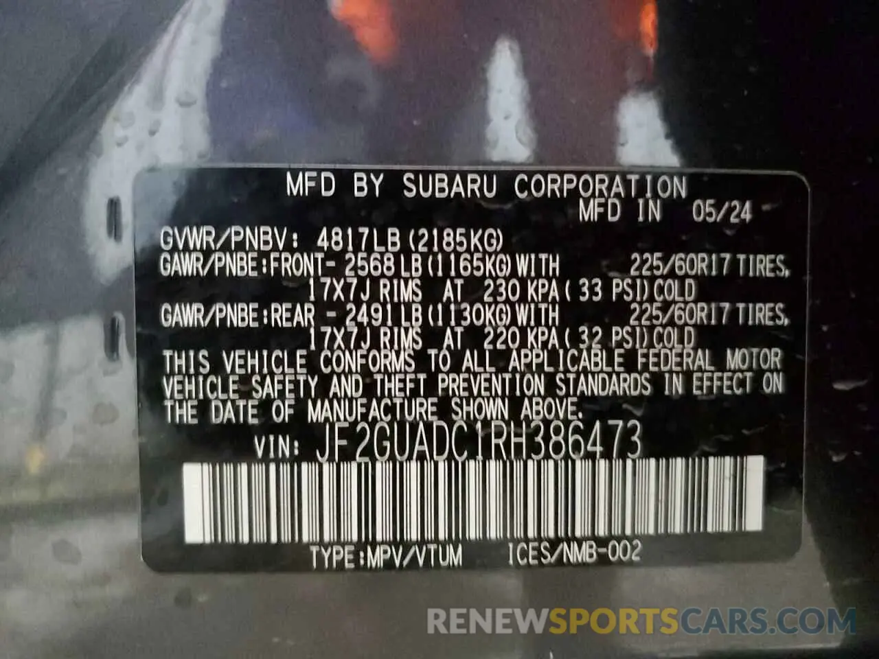 14 fotografías del automóvil dañado JF2GUADC1RH386473 SUBARU CROSSTREK 2024