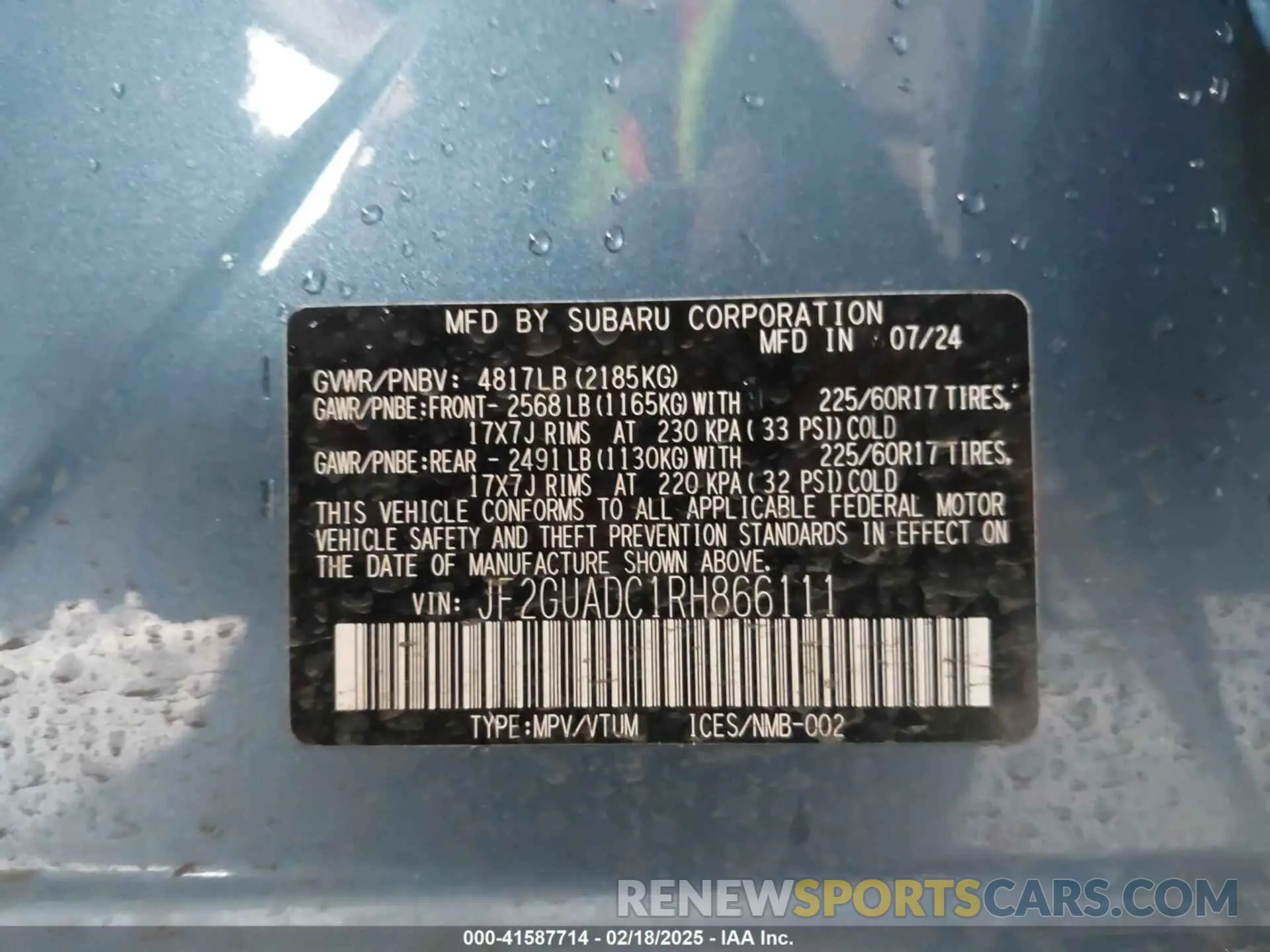 9 fotografías del automóvil dañado JF2GUADC1RH866111 SUBARU CROSSTREK 2024