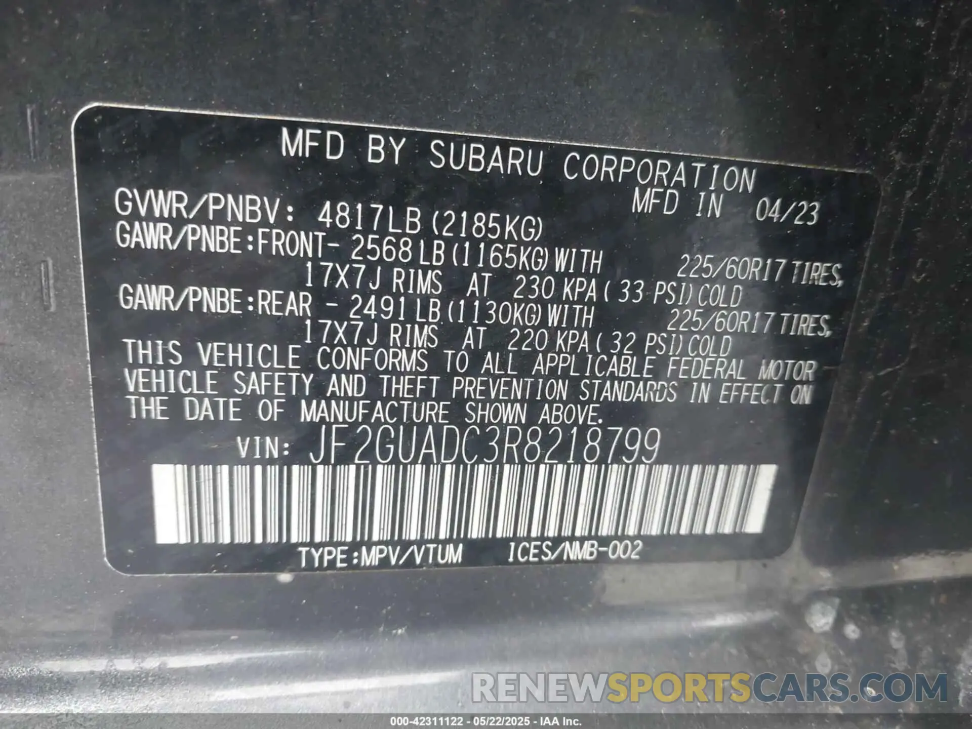 9 fotografías del automóvil dañado JF2GUADC3R8218799 SUBARU CROSSTREK 2024