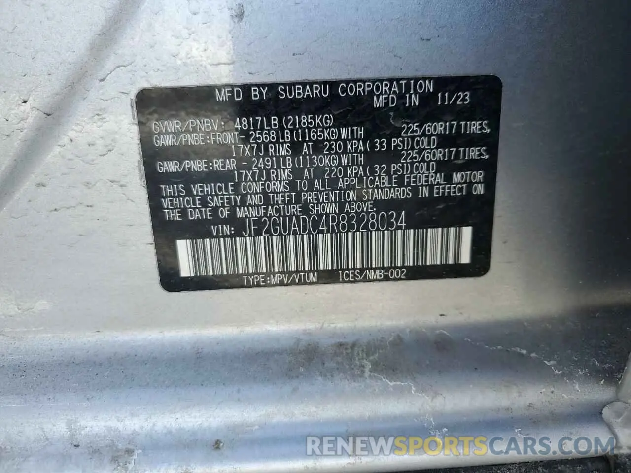 12 fotografías del automóvil dañado JF2GUADC4R8328034 SUBARU CROSSTREK 2024