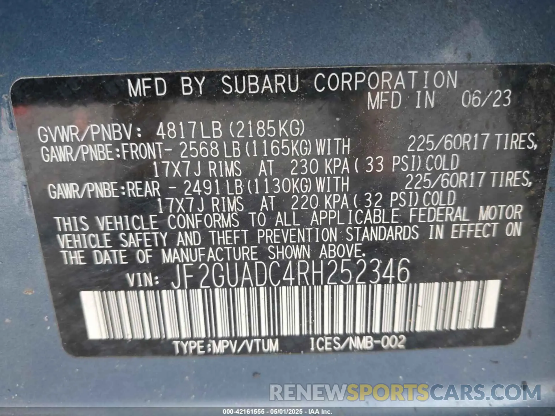 9 fotografías del automóvil dañado JF2GUADC4RH252346 SUBARU CROSSTREK 2024