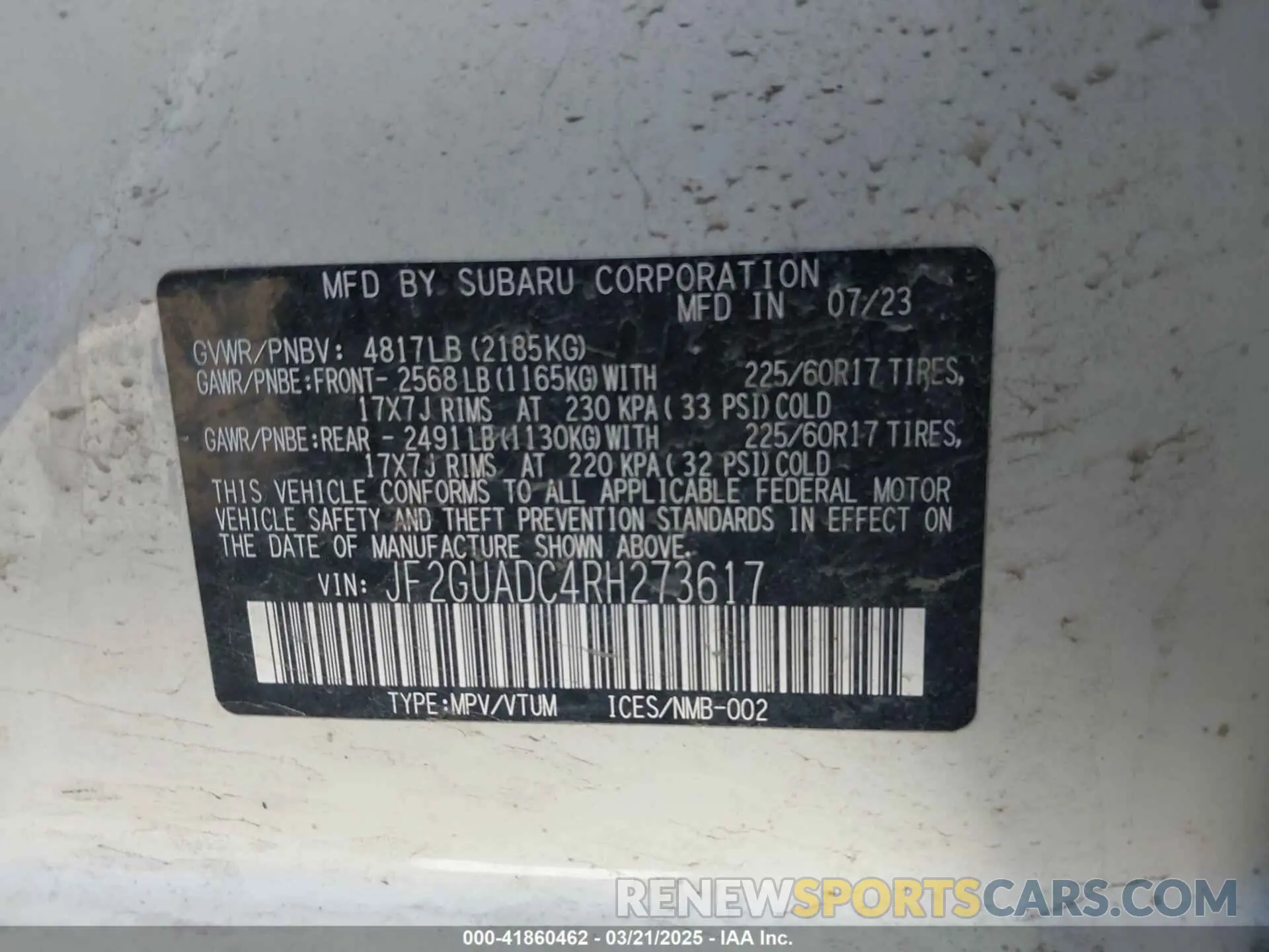 9 fotografías del automóvil dañado JF2GUADC4RH273617 SUBARU CROSSTREK 2024