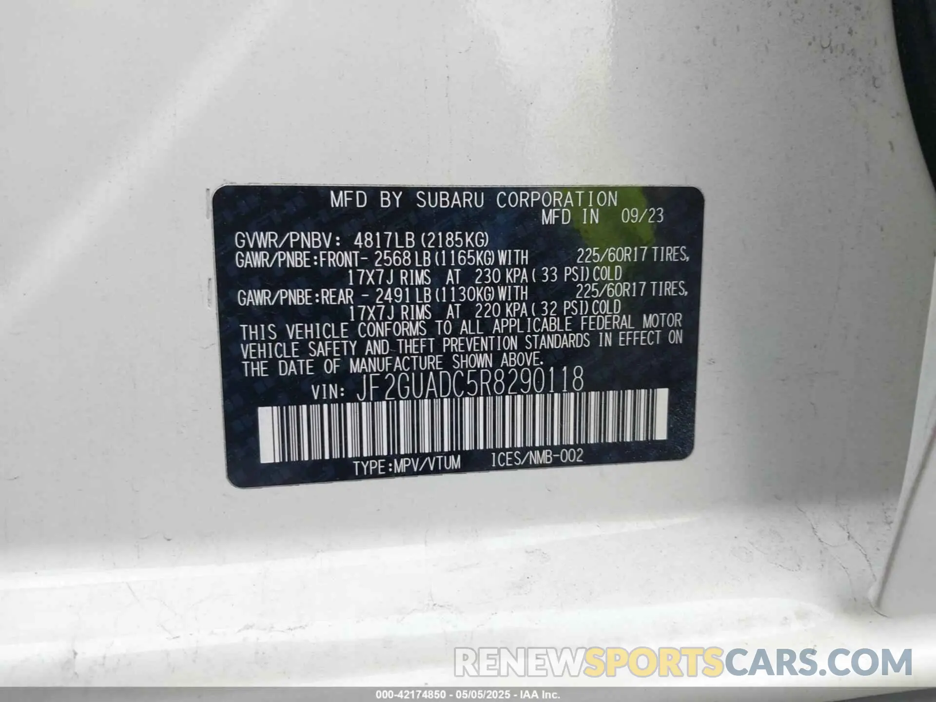 9 fotografías del automóvil dañado JF2GUADC5R8290118 SUBARU CROSSTREK 2024