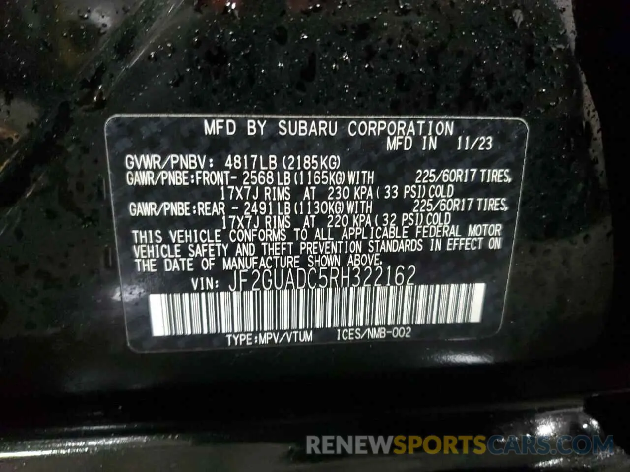 13 fotografías del automóvil dañado JF2GUADC5RH322162 SUBARU CROSSTREK 2024