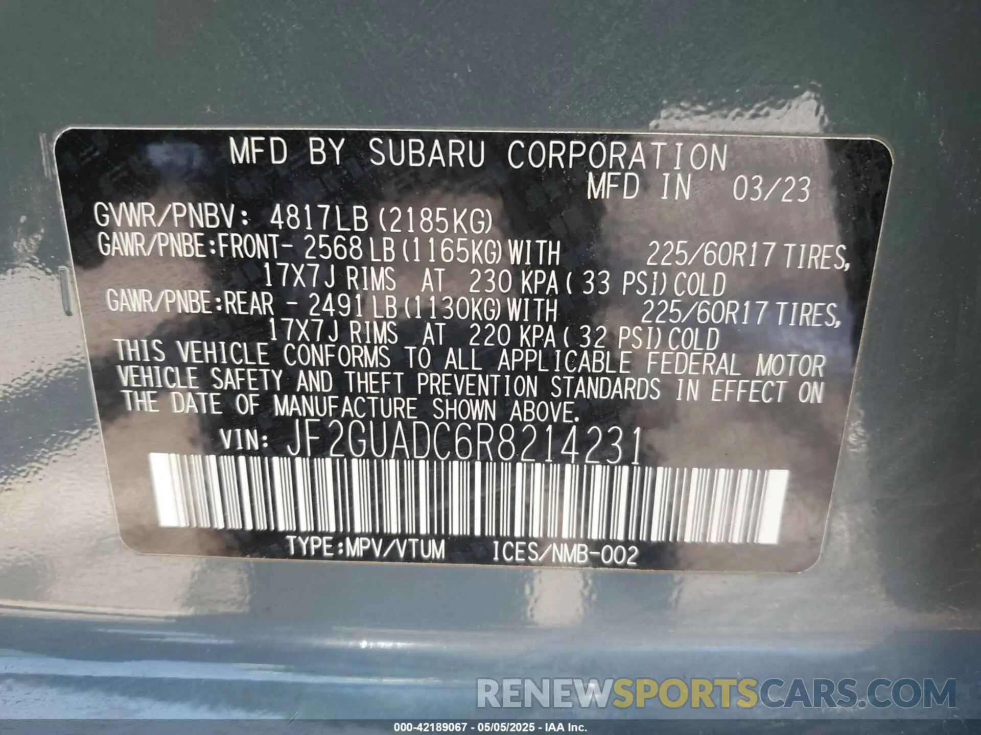 9 fotografías del automóvil dañado JF2GUADC6R8214231 SUBARU CROSSTREK 2024