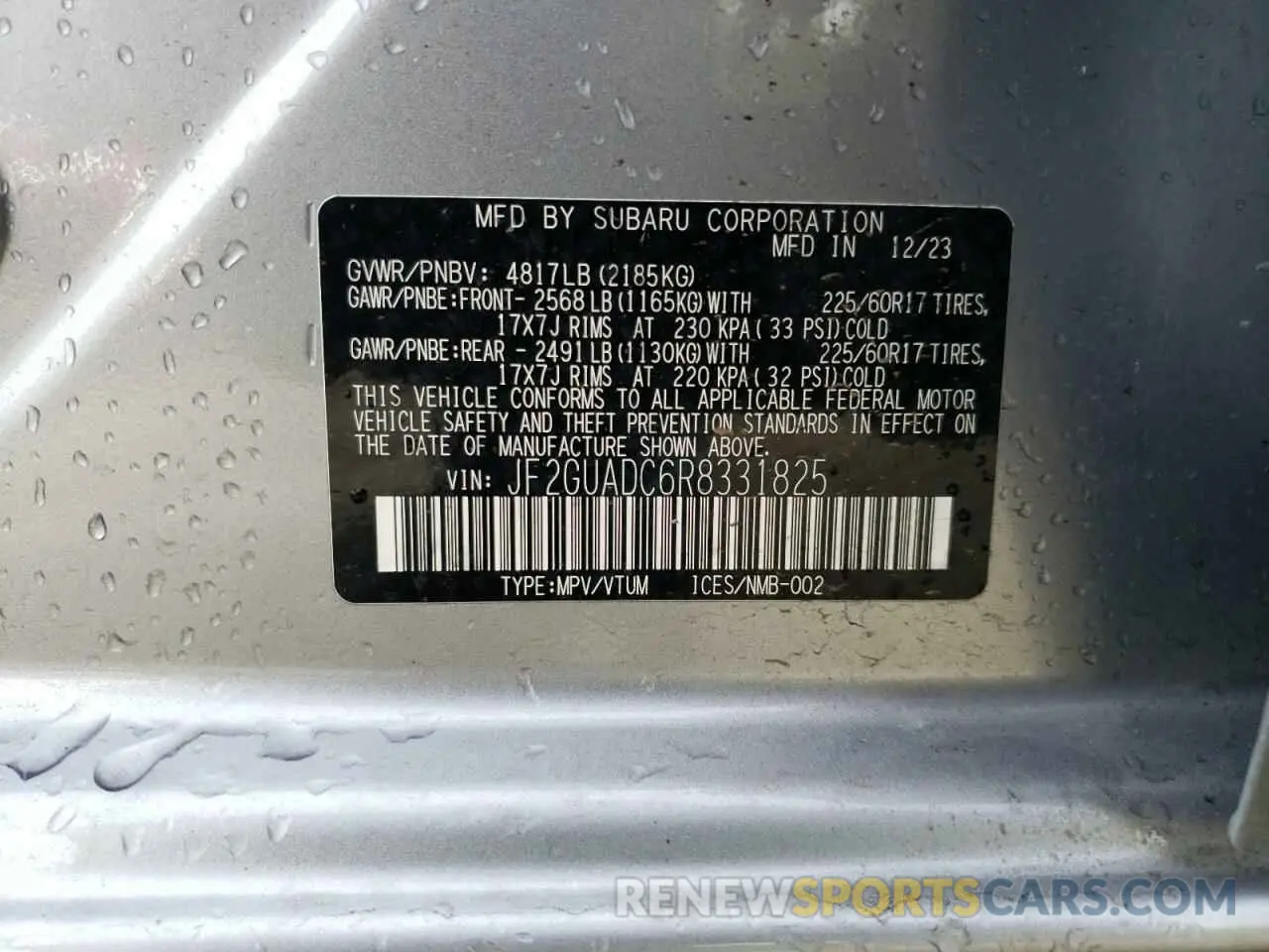 12 fotografías del automóvil dañado JF2GUADC6R8331825 SUBARU CROSSTREK 2024